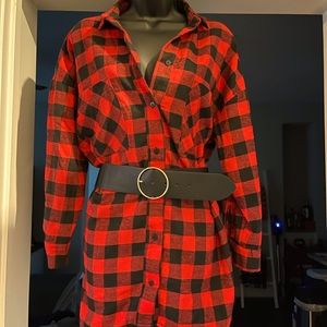 Plaid Red and Black Midi Dress